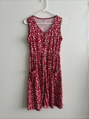 Red Floral Button-Front Sleeveless Dress